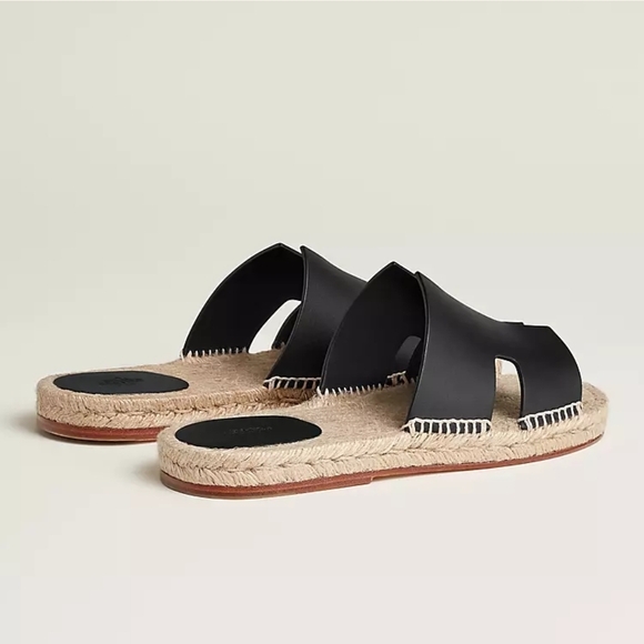 Hermès Black Antigua Espadrille Slide Sandals • NWOT